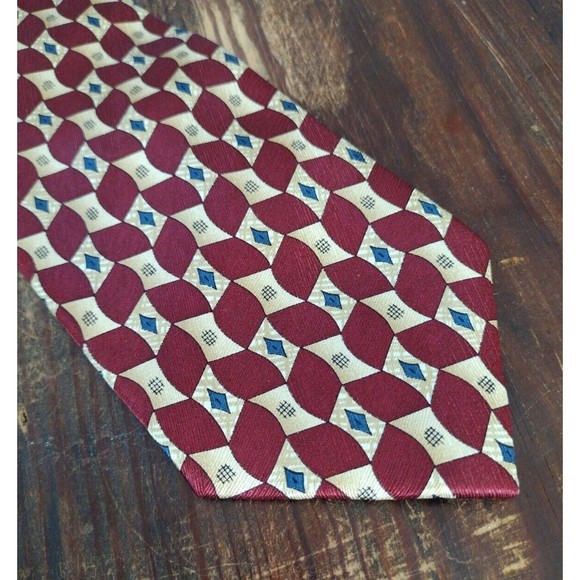 Jos.A.Bank 100% Silk Necktie Geometric Formal Print Red Gold Blue - Picture 8 of 12